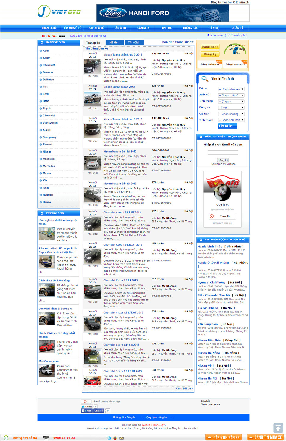 Thiết kế web rao vặt mua bán ô tô